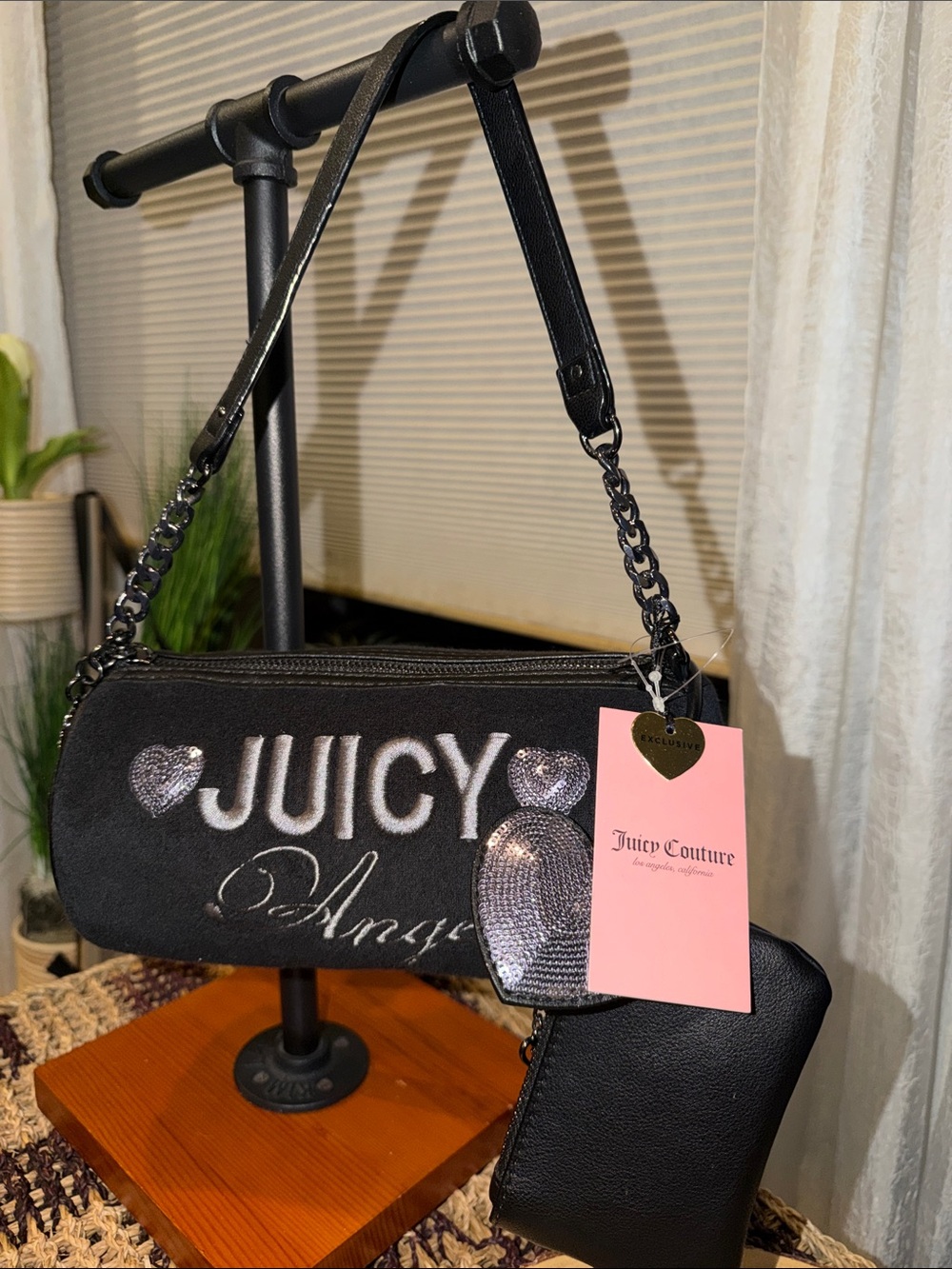 NWT Juicy Couture Angel 3 Piece Bag Set Hobo Wristlet Mirror Y2K Black